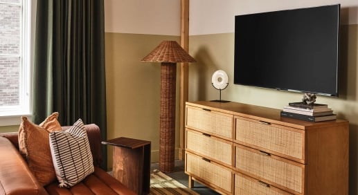 Living room area with view of television