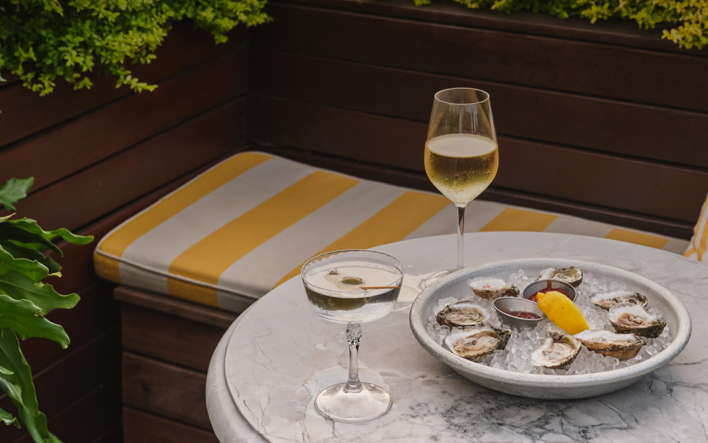 Table of drinks and oysters